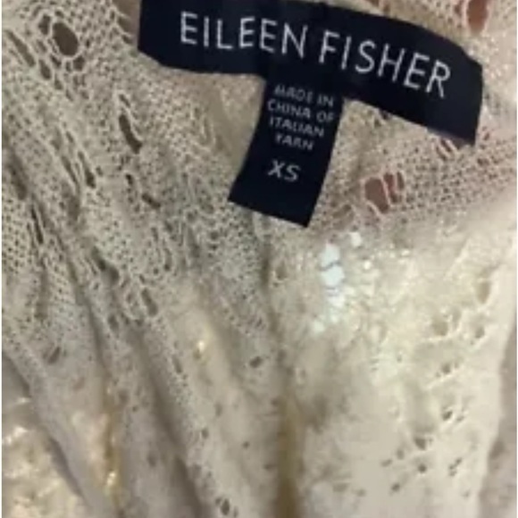 Eileen Fisher Sz XS 100% Wool Open Knit Lightweight Cardigan Tan Open Face - Picture 5 of 6